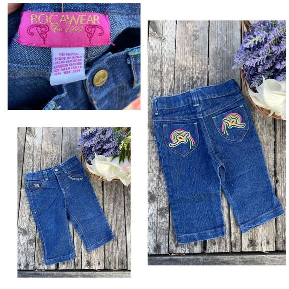 Vintage 90s Y2K Rocawear Denim Jeans Straight Rainbow Embroidery Pockets Sz 18M - Picture 1 of 4
